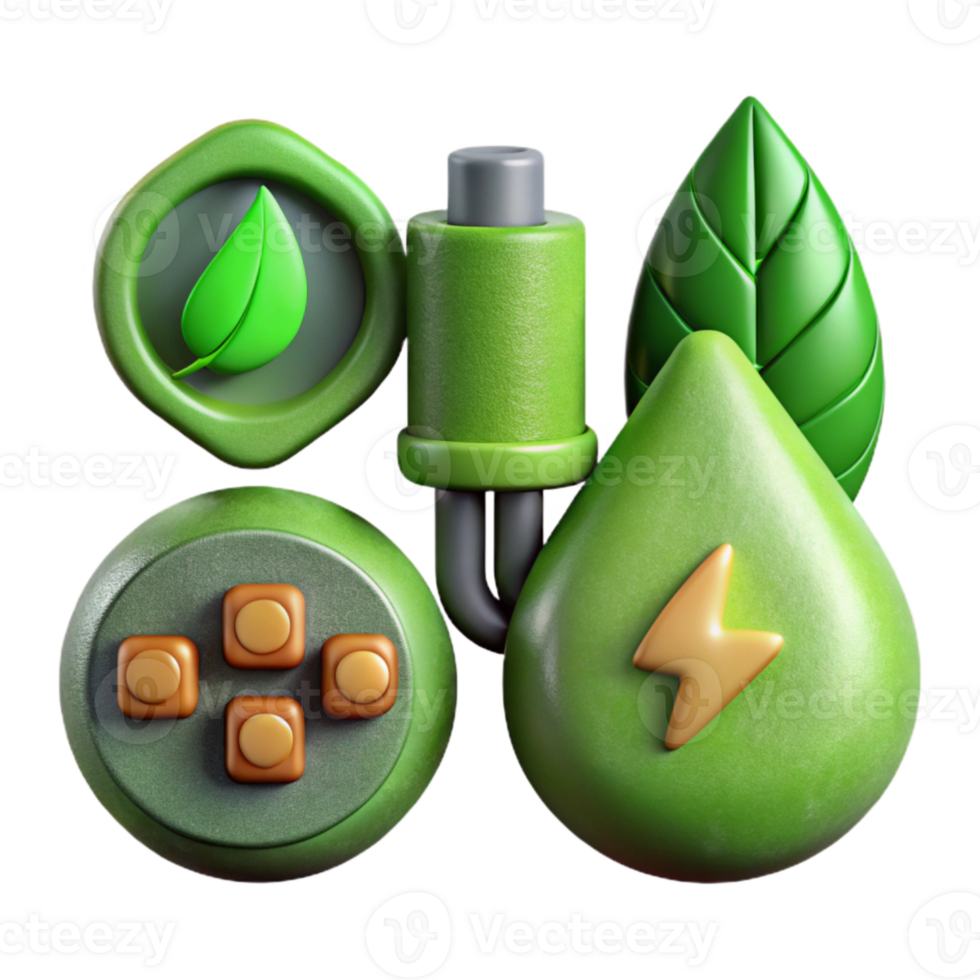 serene contemporary Green Energy Icons Set Isolated Element detailed png
