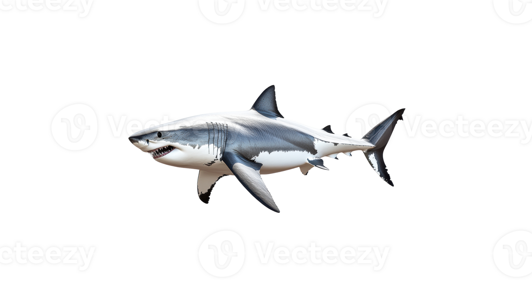 Great white shark swimming realistically transparent png