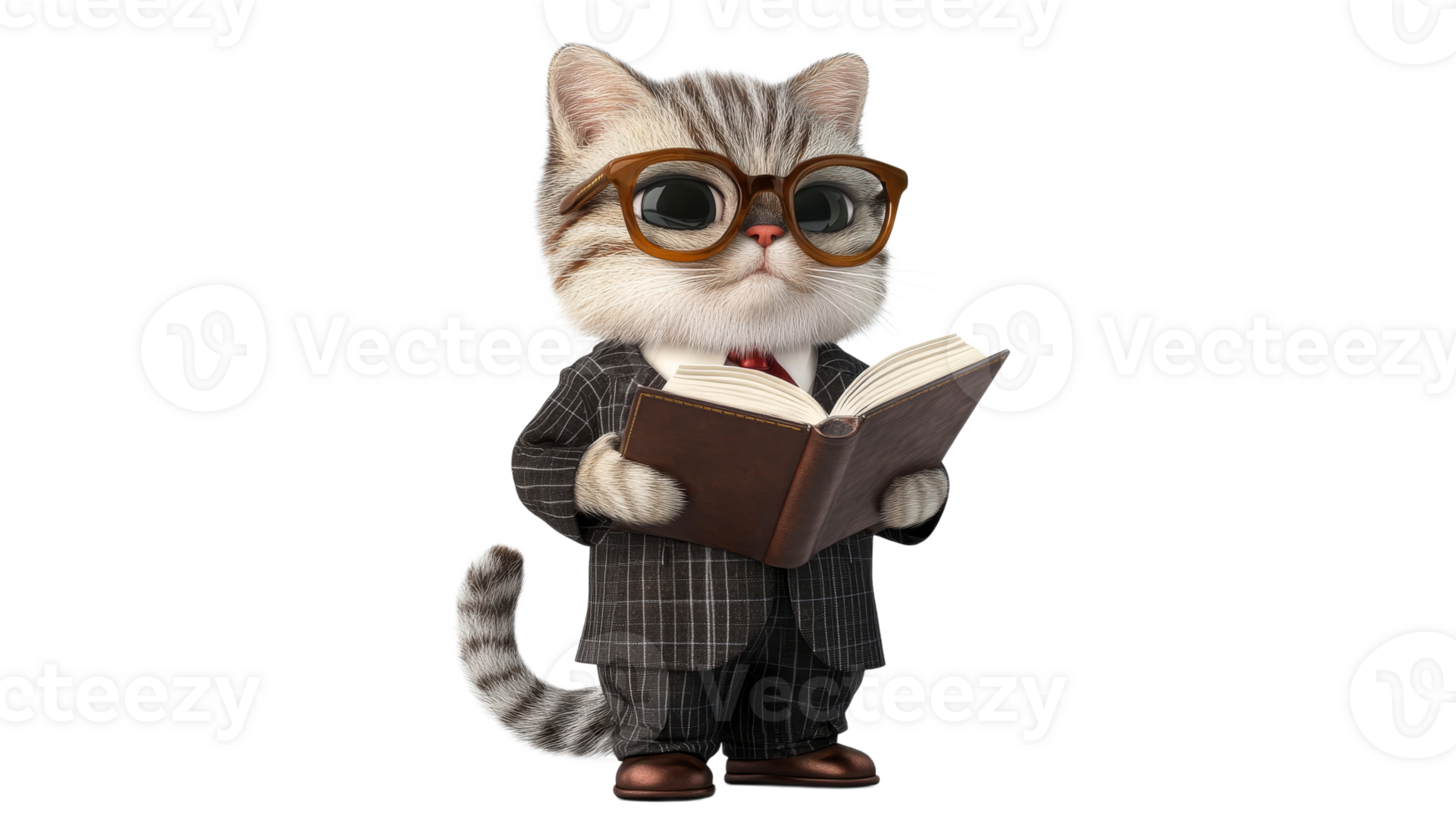 Cat in a suit reading a book png