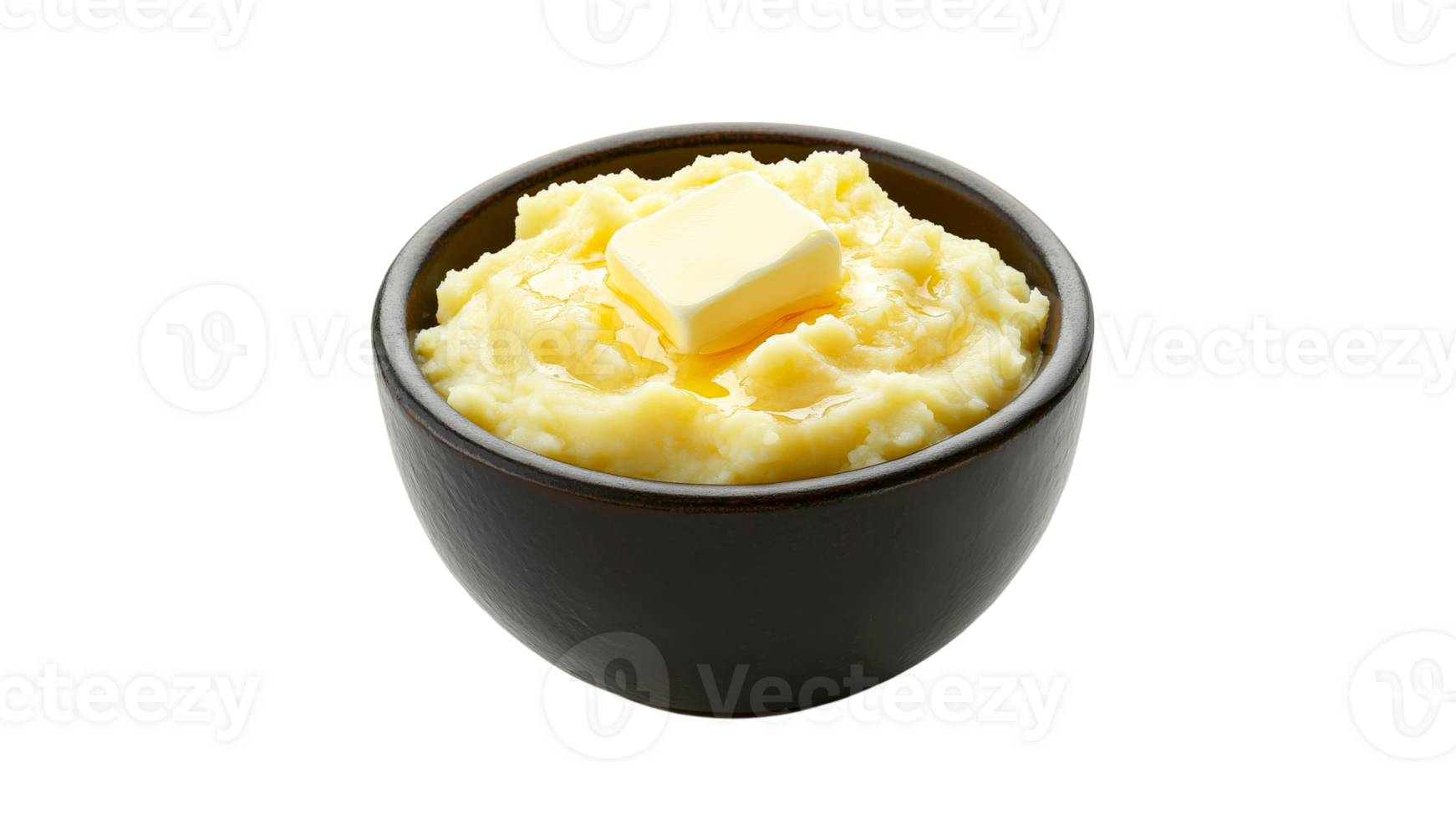 Creamy mashed potatoes with butter in a bowl png