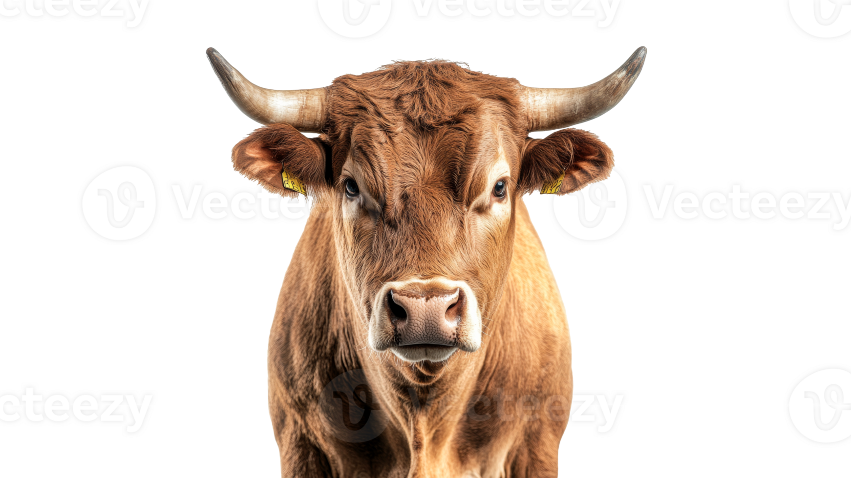 Brown cow stands confidently with intense gaze png