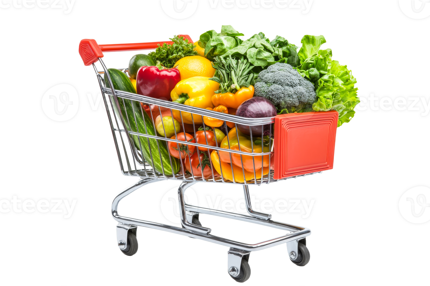 Fresh vegetables arranged in a shopping cart png