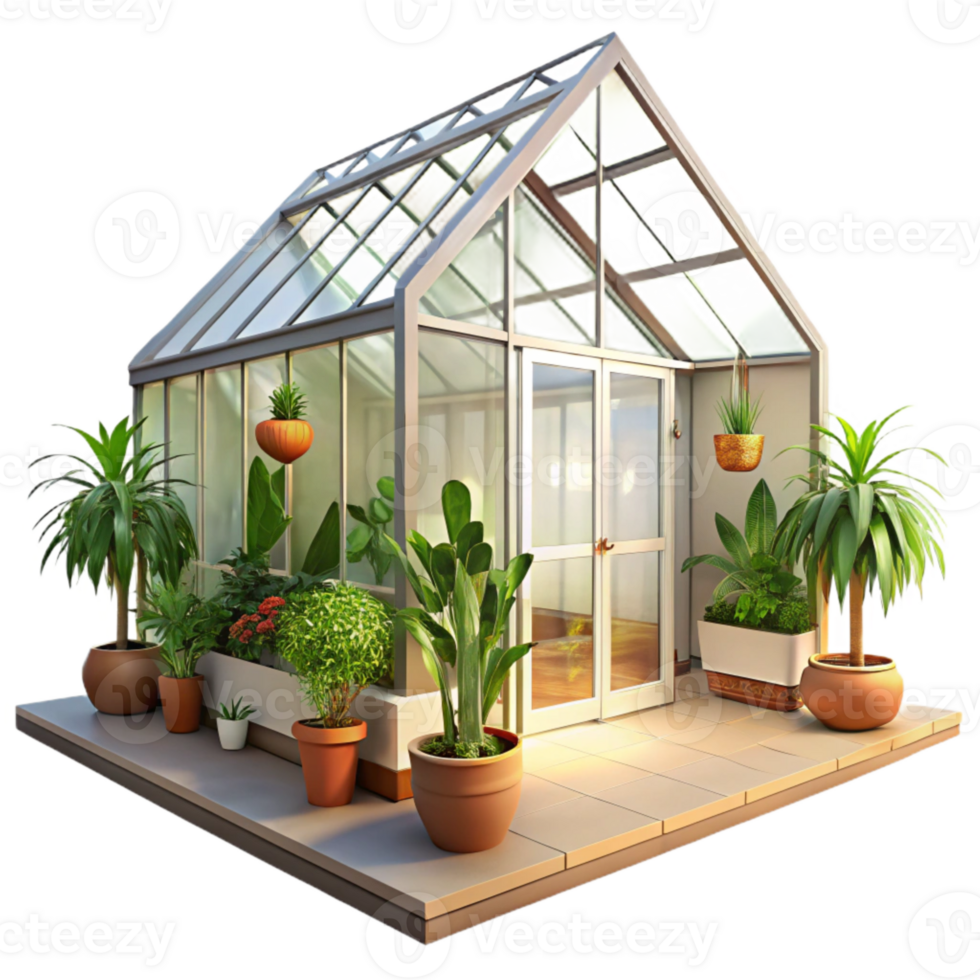 impressive artistic Greenhouse Interior View Isolated with Bright Sunlight original png