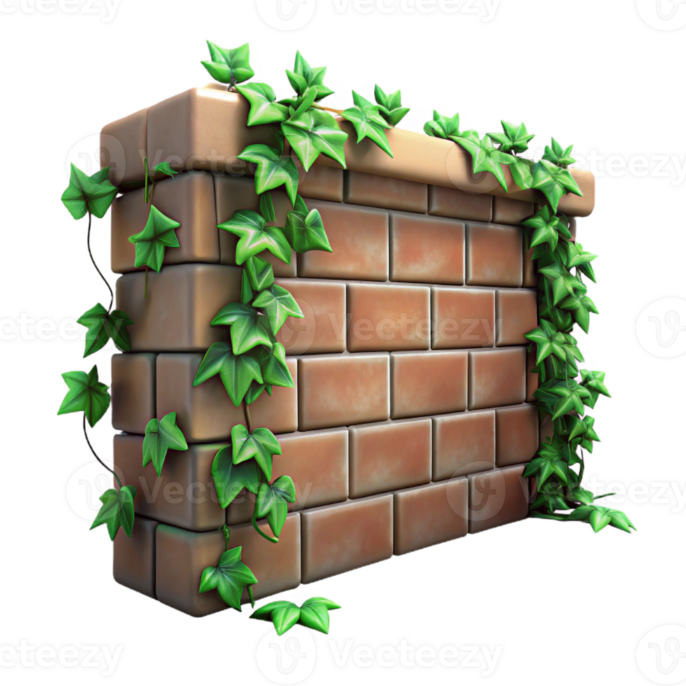 impressive rustic Green Ivy Climbing Brick Wall Cutout genuine png