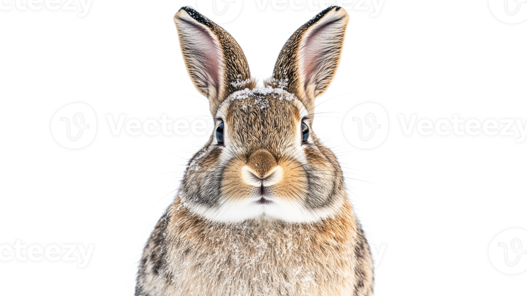 Cute rabbit standing in snow during winter png