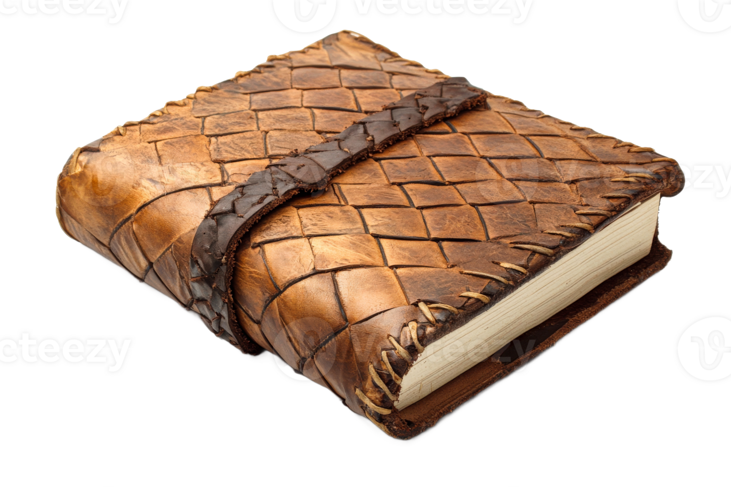 Unique leather bound journal with intricate design png