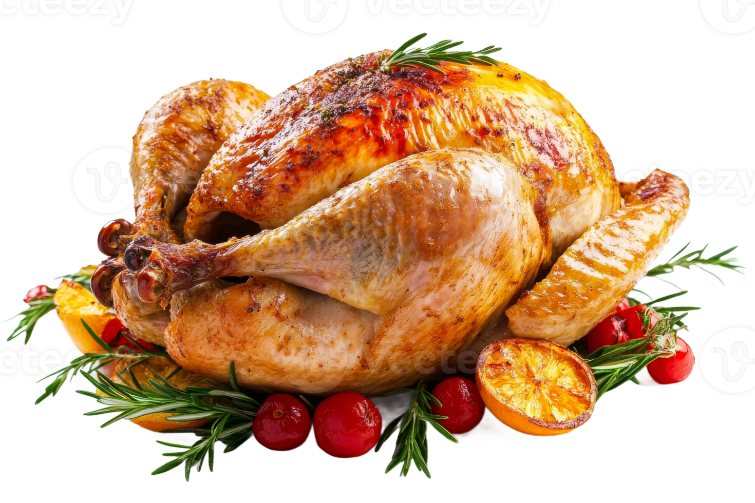 Succulent roasted turkey with herbs and vegetables png