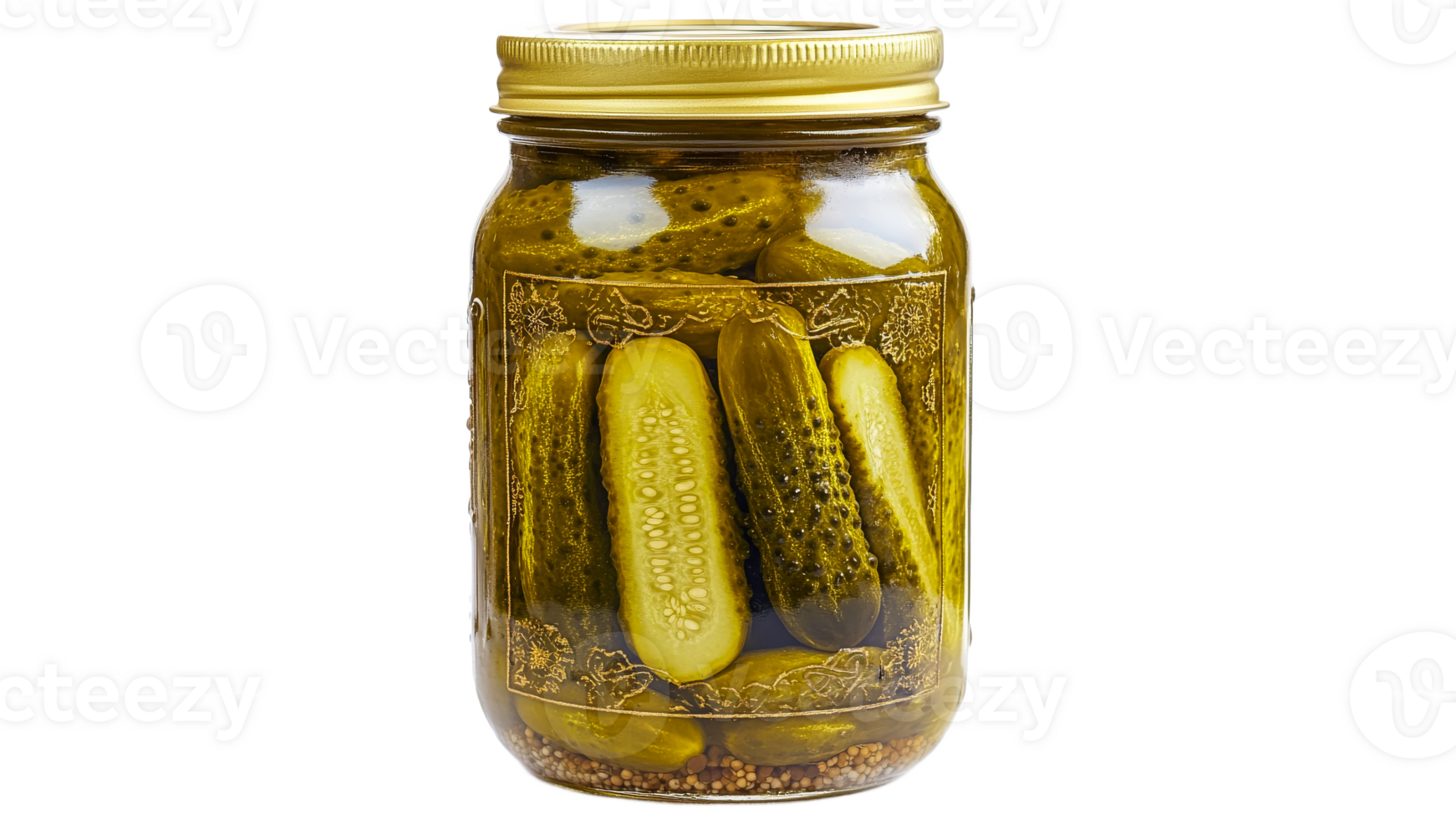 Jar of pickles sitting on a table in bright light png