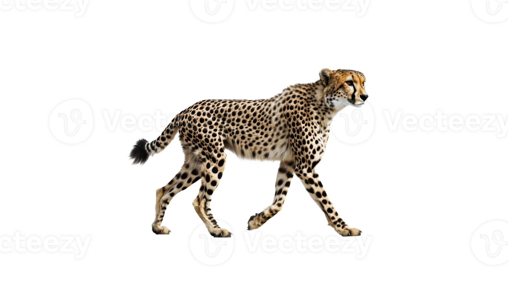 Cheetah walking gracefully across a transparent background png