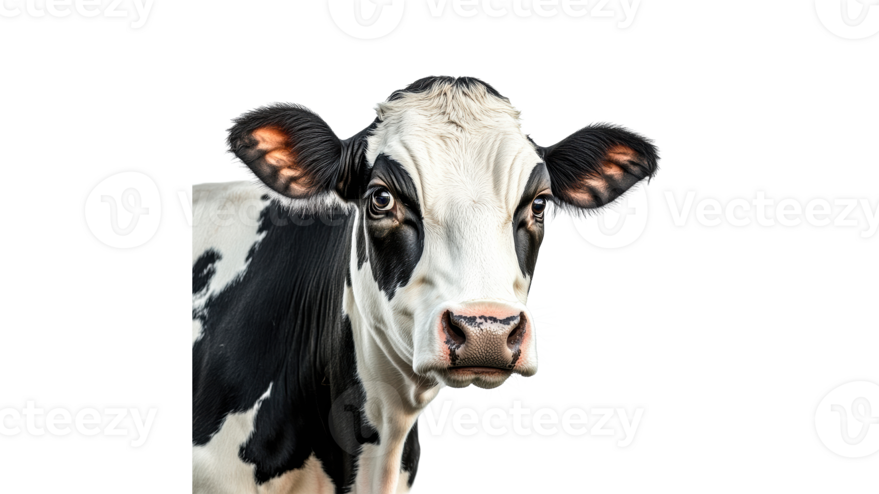 Curious dairy cow posing on a white background png