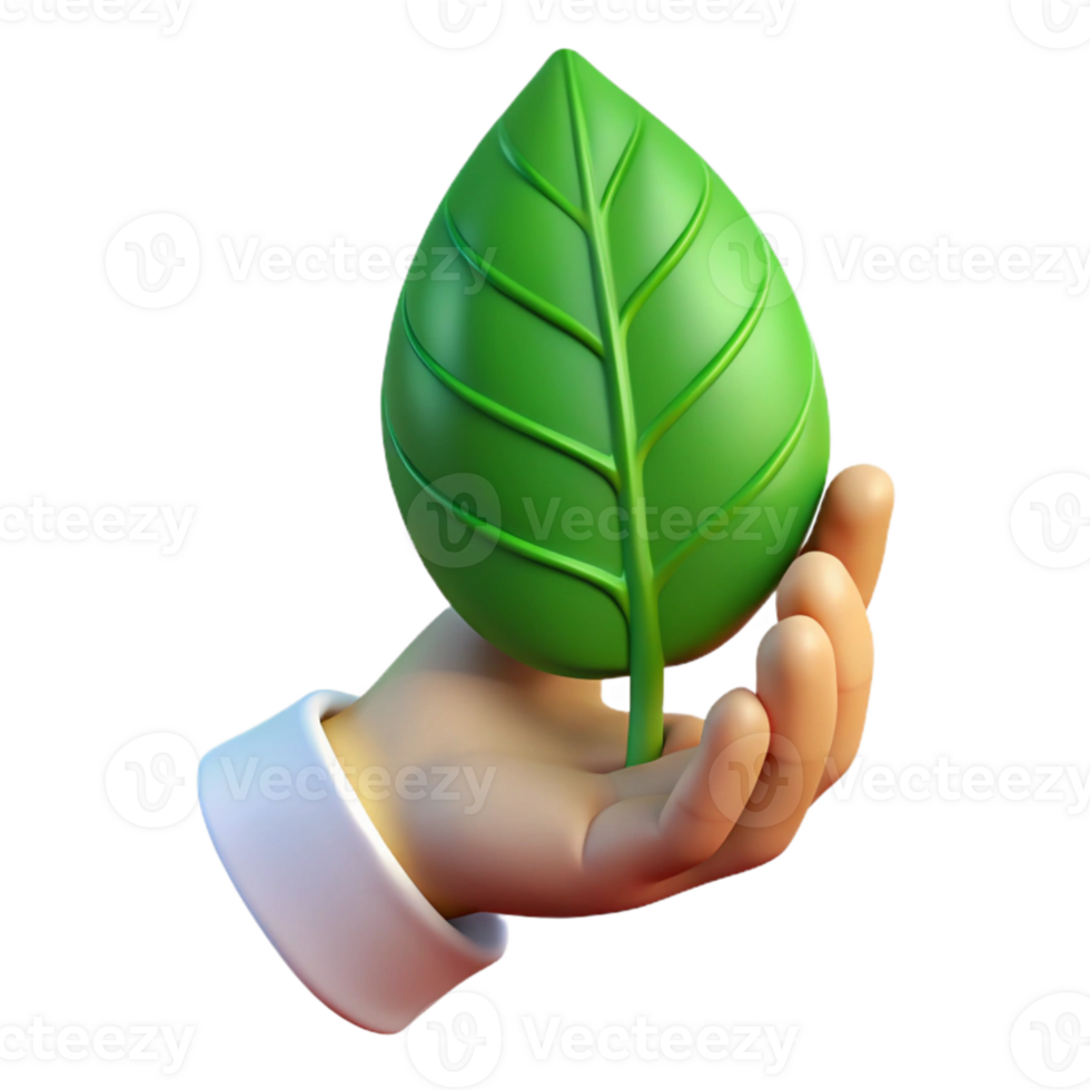 vibrant rustic Green Leaf Held in Hand Isolated Soft Sunlight premium png