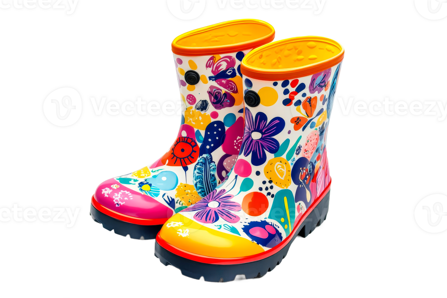Colorful floral rain boots suited for wet weather png