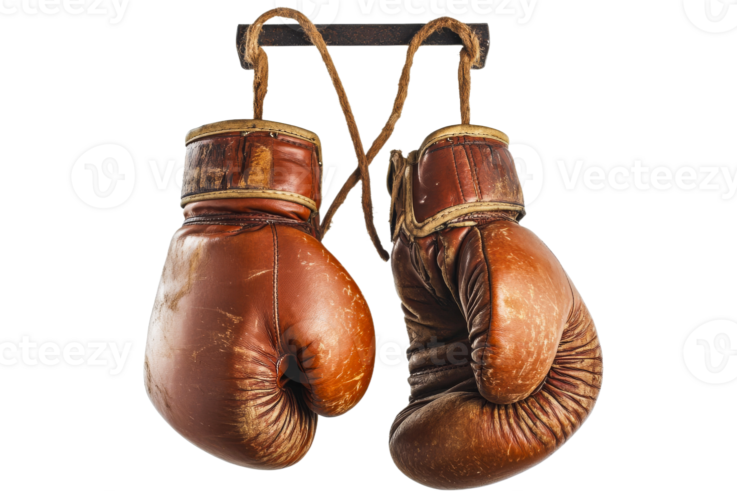 Vintage boxing gloves on display in gym setting png