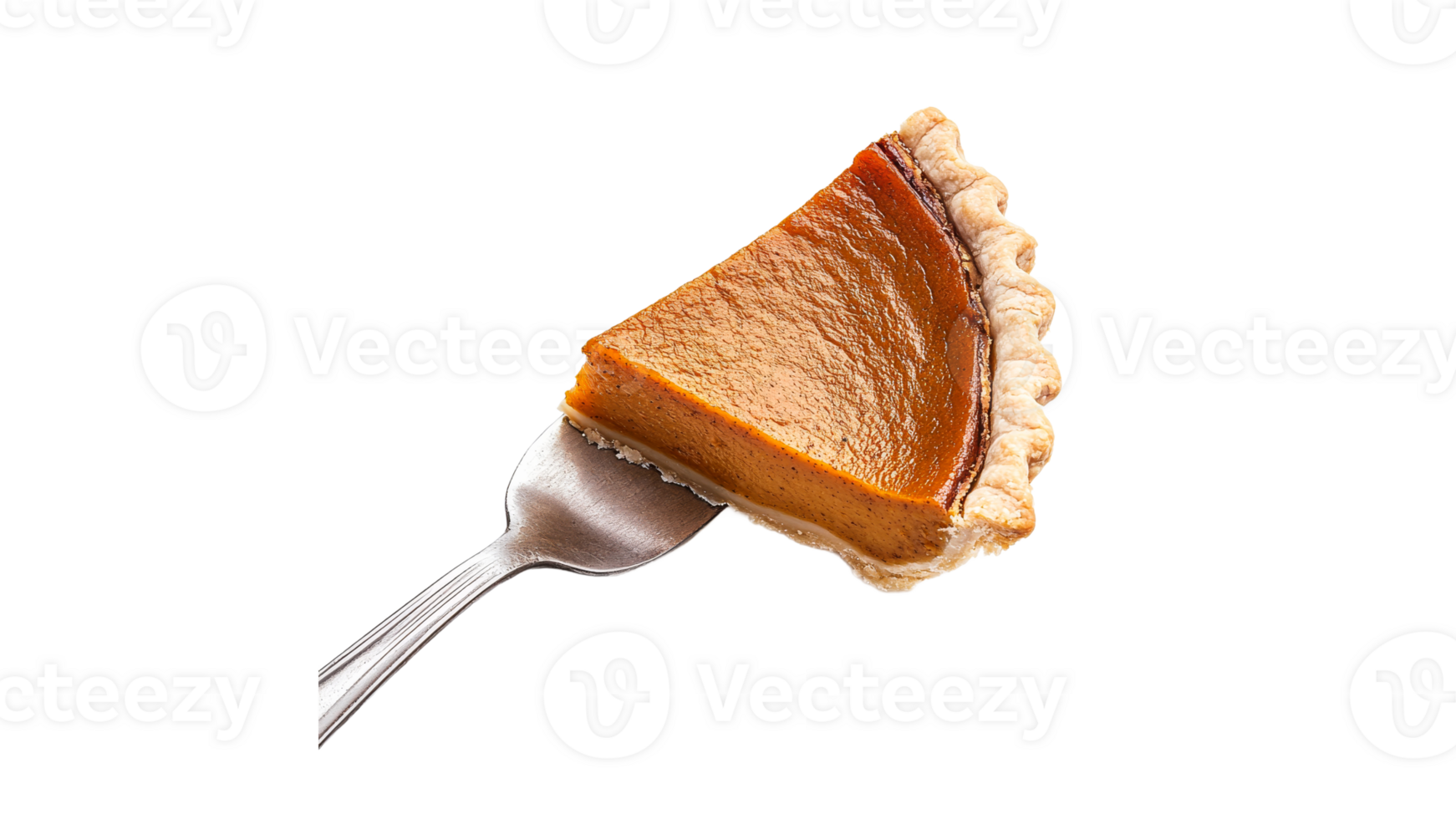 Delicious slice of pumpkin pie on a fork png