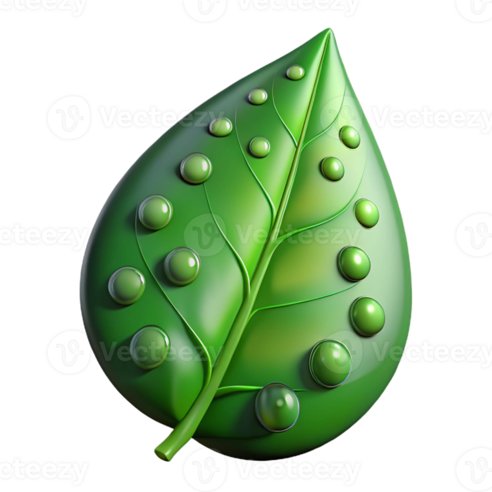 vibrant abstract Green Leaf with Water Drops Transparent Background genuine png