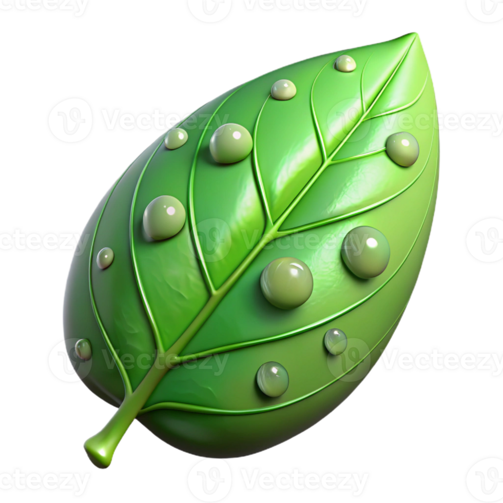 impressive modern Green Leaf with Water Drops Transparent Background high quality png