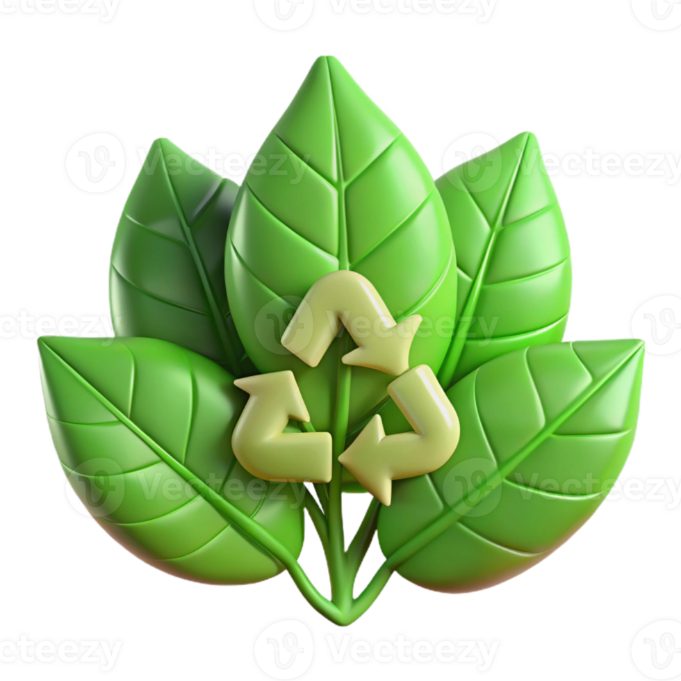 serene modern Green Leaves and Recycle Symbol Transparent Background premium png