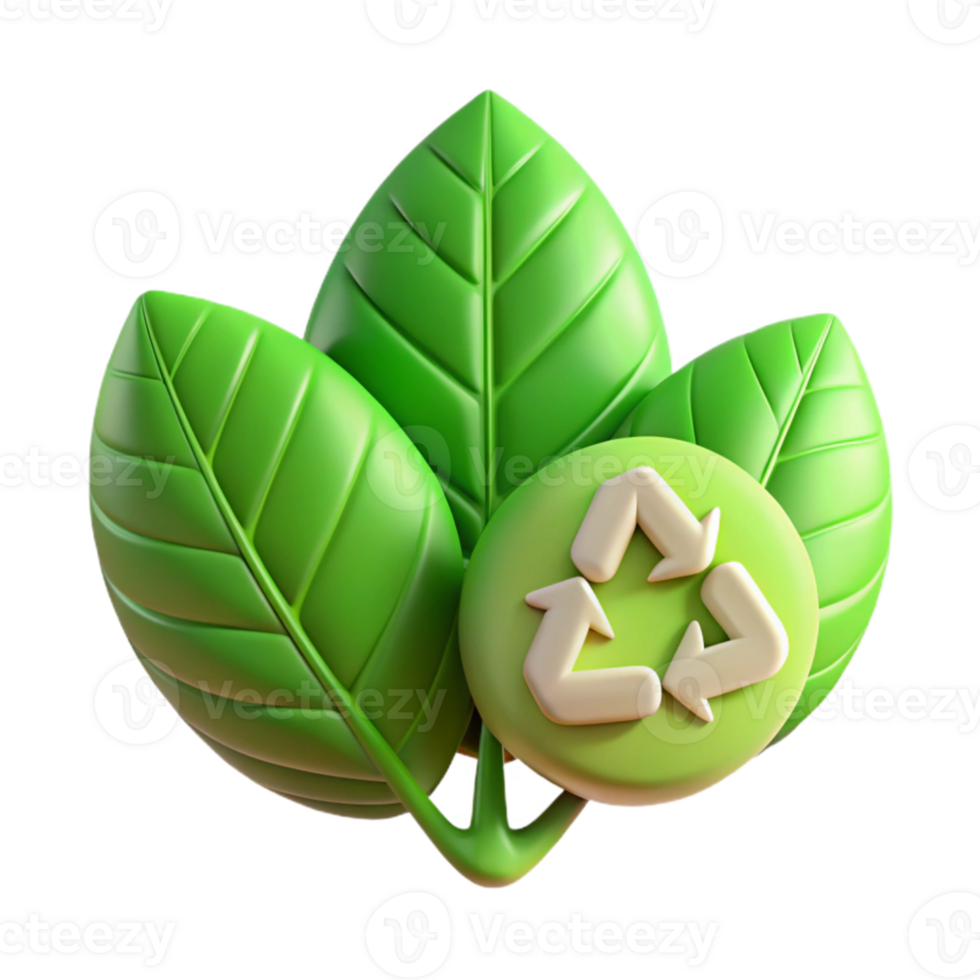 impressive minimalist Green Leaves and Recycle Symbol Transparent Background professional png