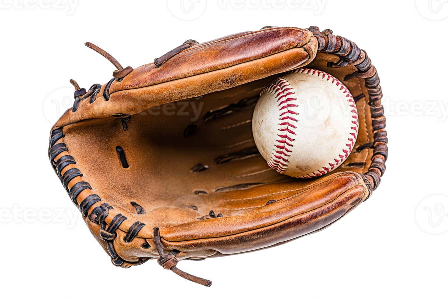 Baseball glove with ball resting inside png