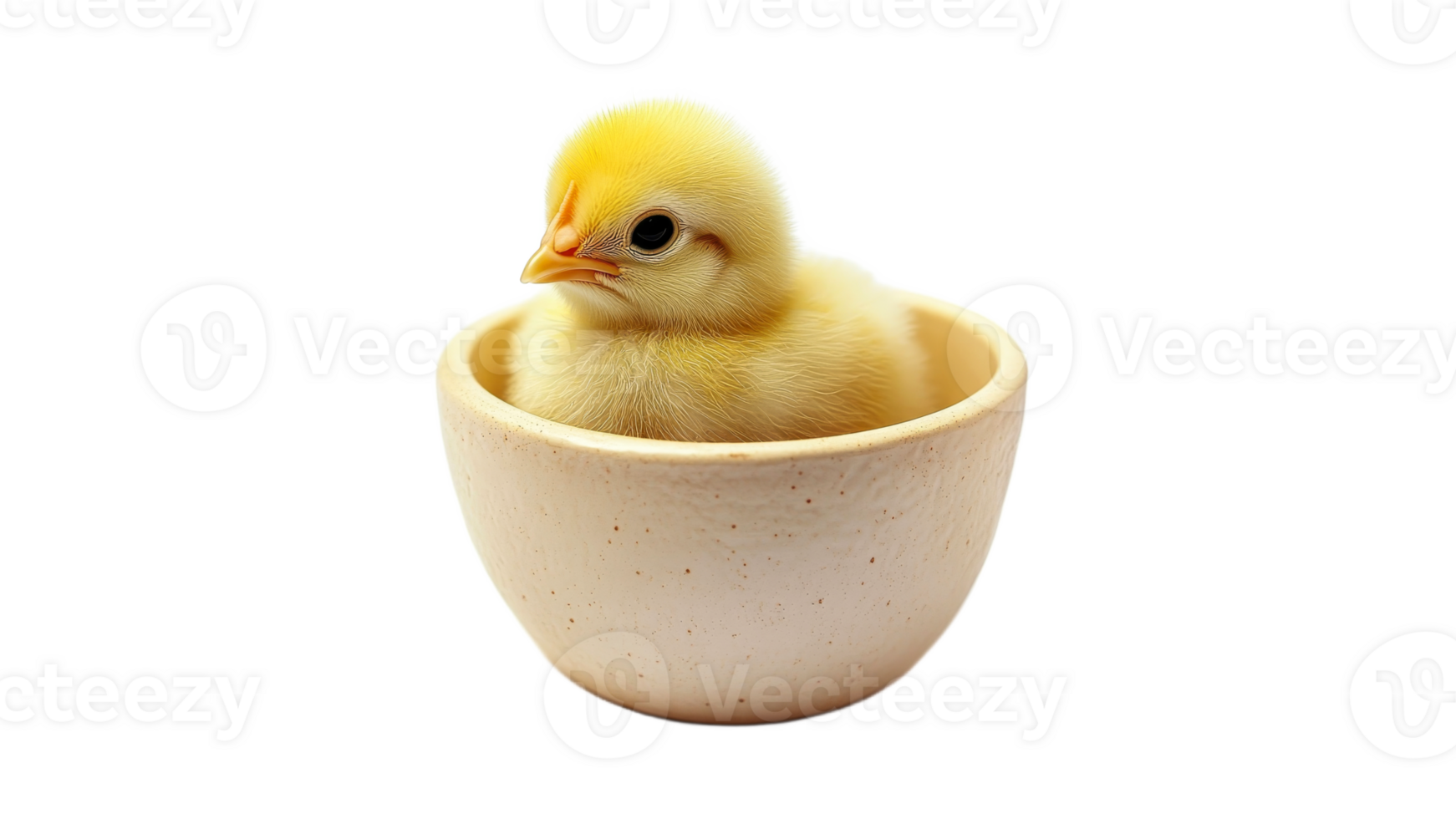 Cute yellow chick resting in a small bowl png