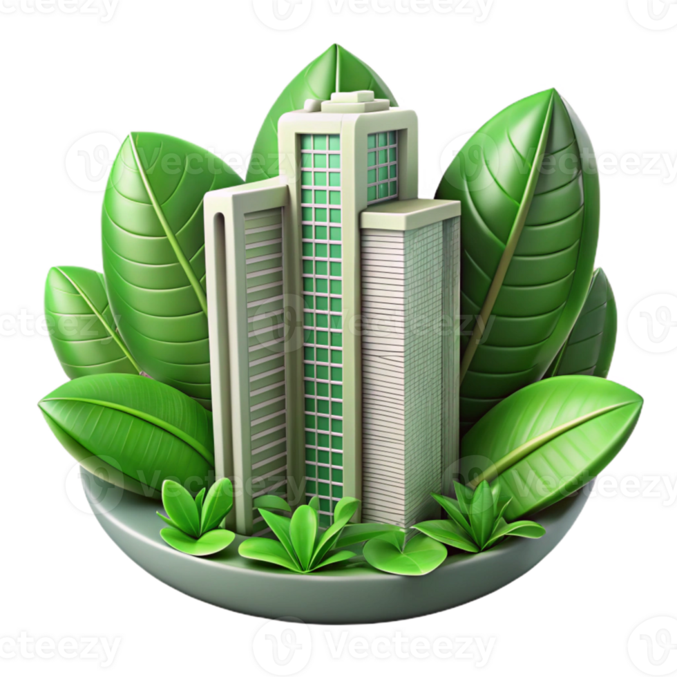 serene classic Green Leaves Framing Skyscraper Transparent Background professional png