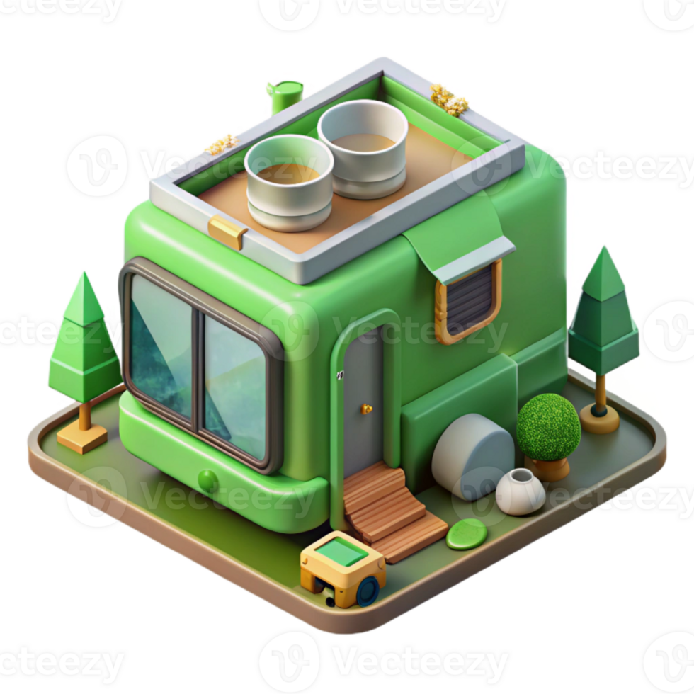 impressive classic Green Living Machine Concept Isometric Illustration Cutout exclusive png