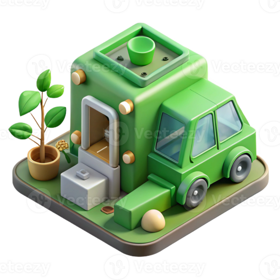 vibrant traditional Green Living Machine Concept Isometric Illustration Cutout premium png