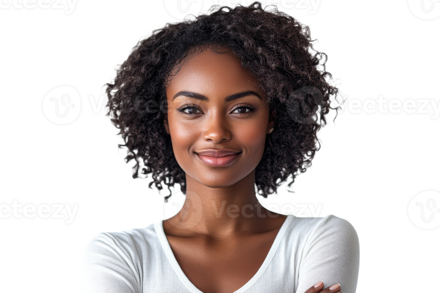 Confident young woman with curly hair smiling png