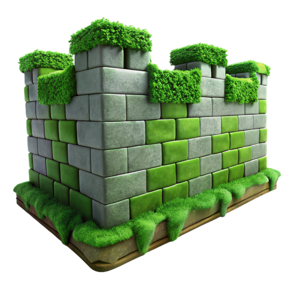 serene traditional Green Moss Covering City Wall Isolated premium png
