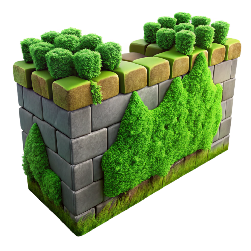 wonderful creative Green Moss Growing on City Wall Isolated original png