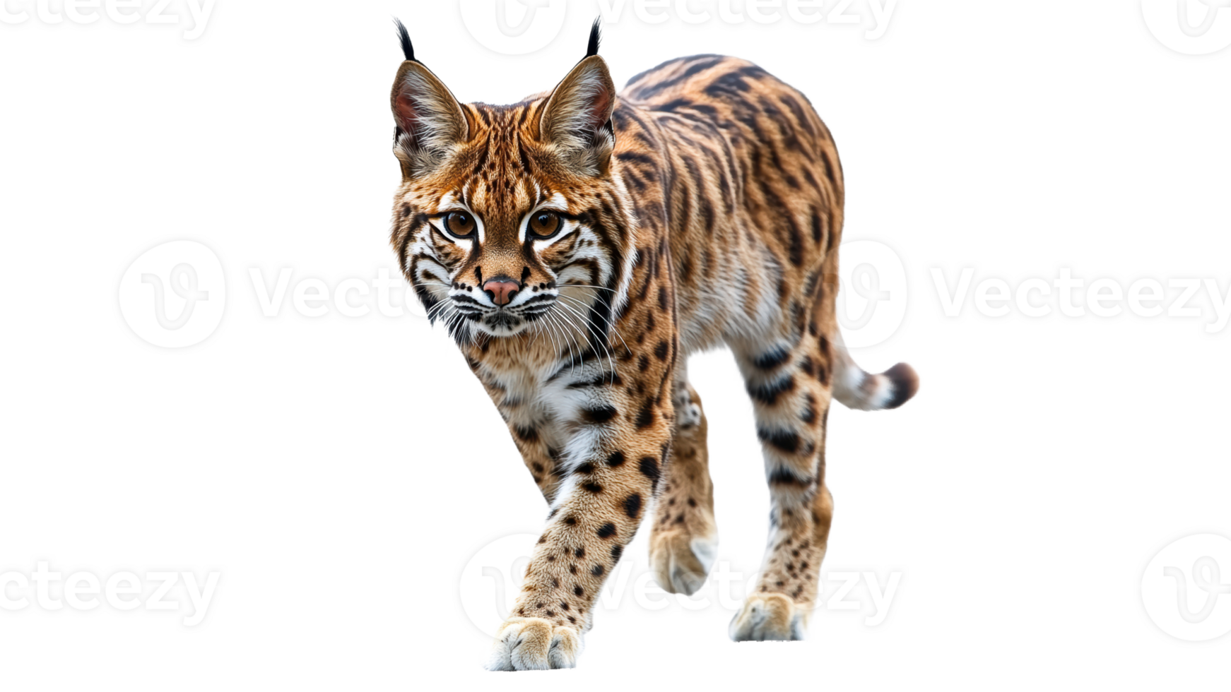Wild lynx walking on a white background png