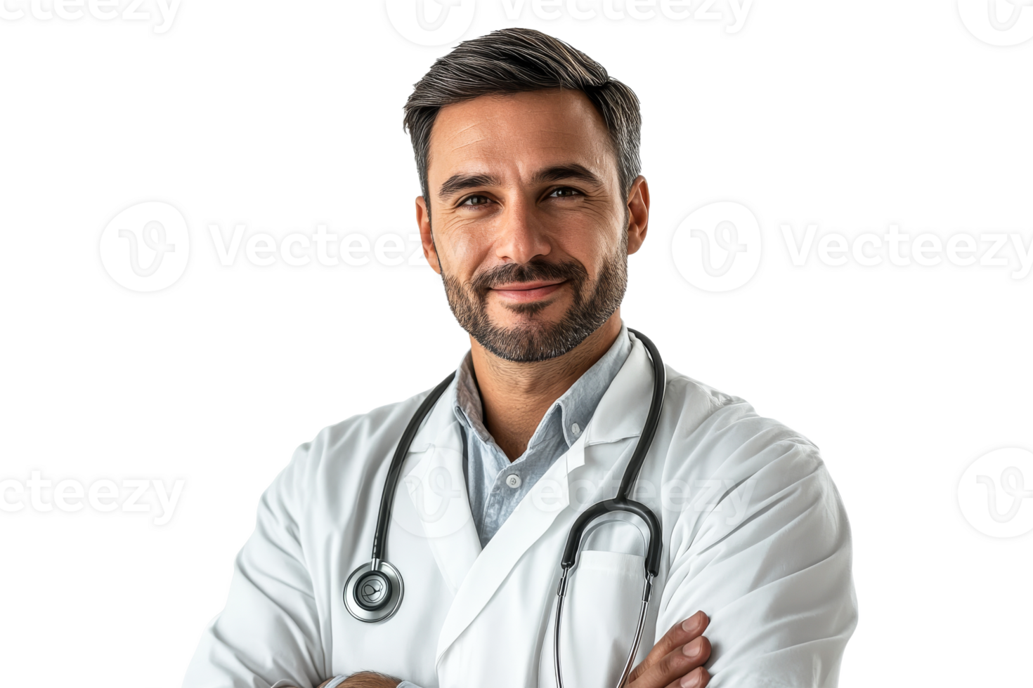 Doctor standing confidently with a stethoscope png