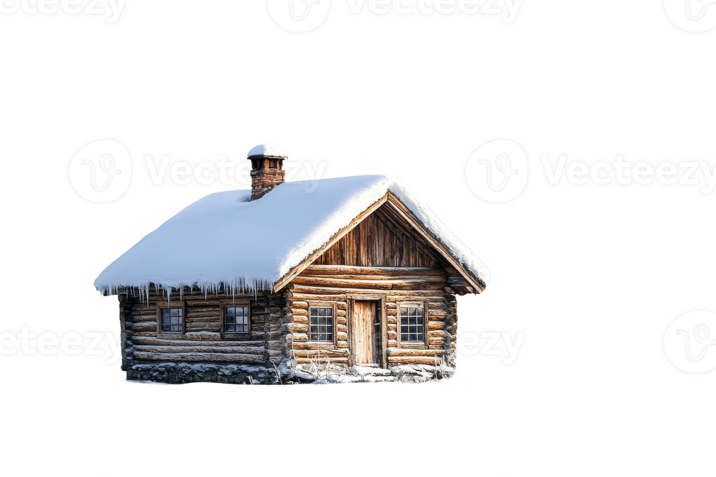 Cozy wooden cabin covered in snow during winter png
