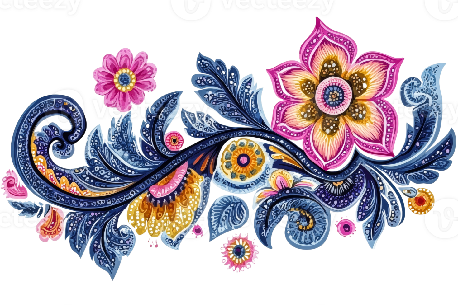 Vivid floral design with intricate patterns png