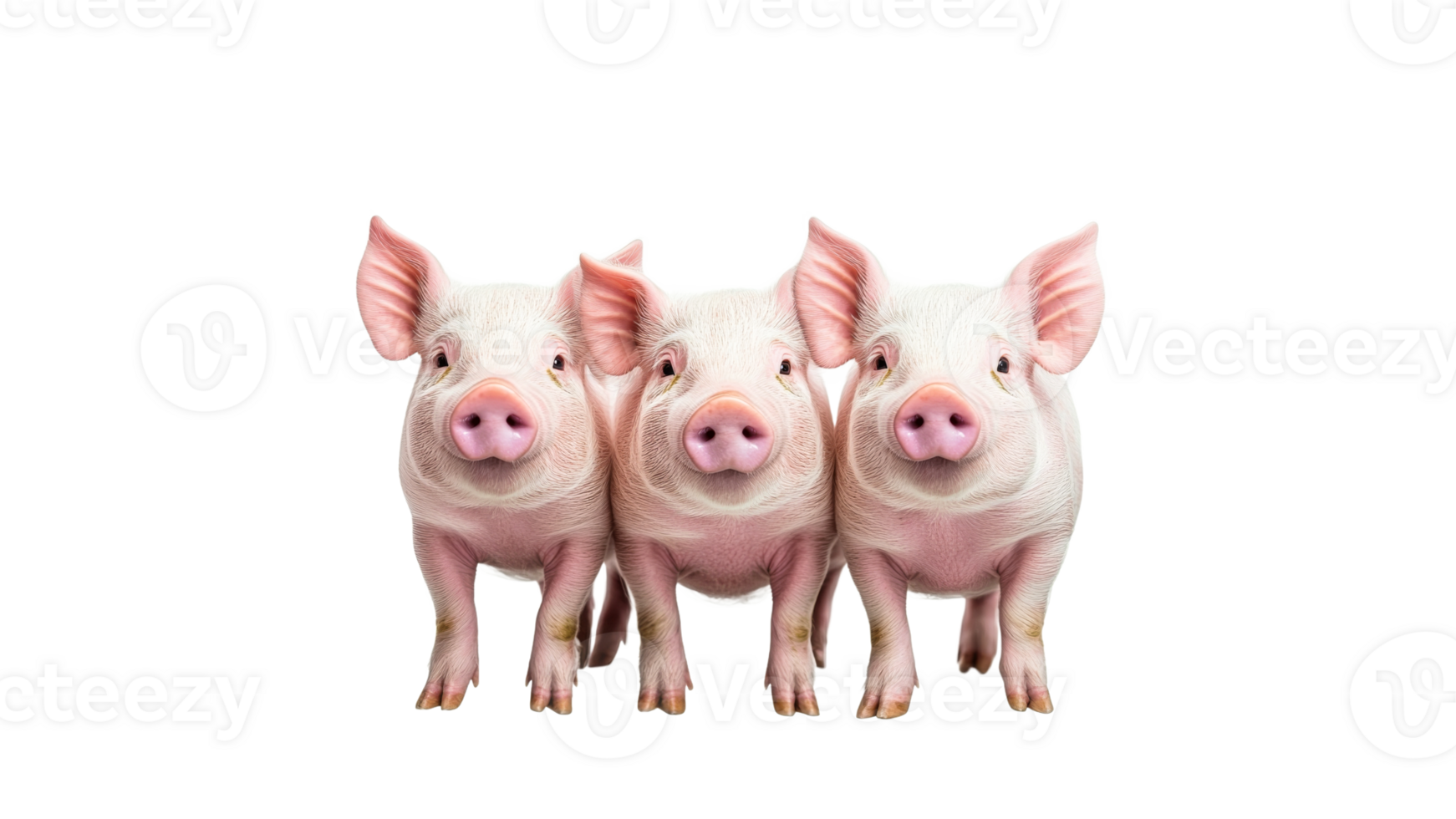 Three cute pigs on a white backdrop png