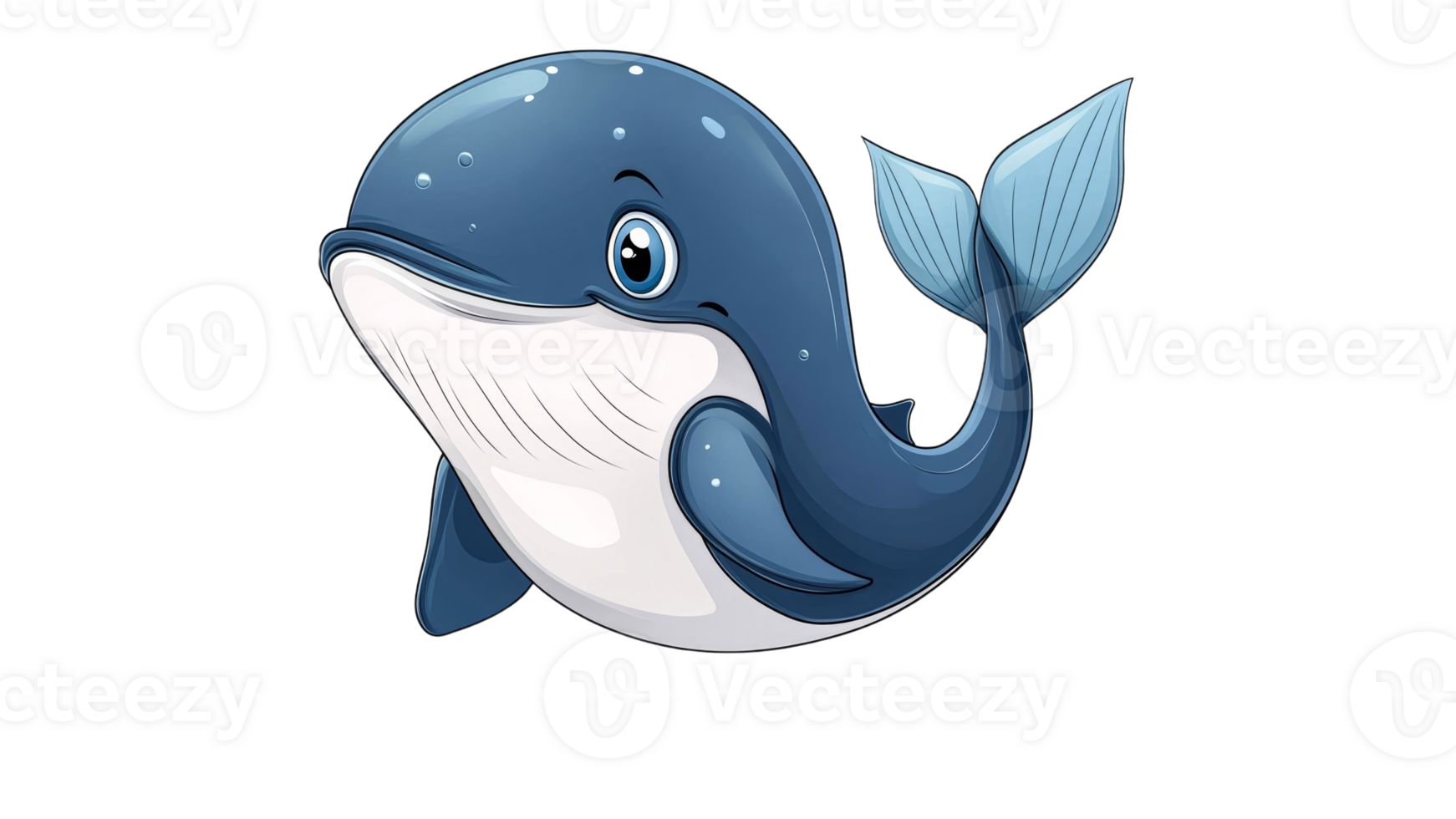 Cute cartoon whale swimming in clear water transparent png