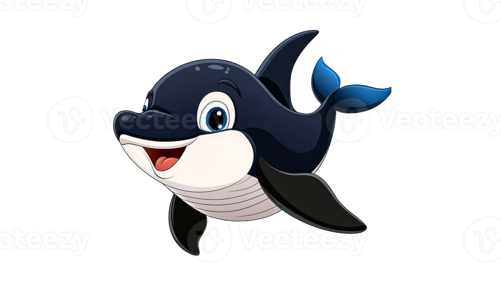Happy cartoon whale swimming in clear water transparent png