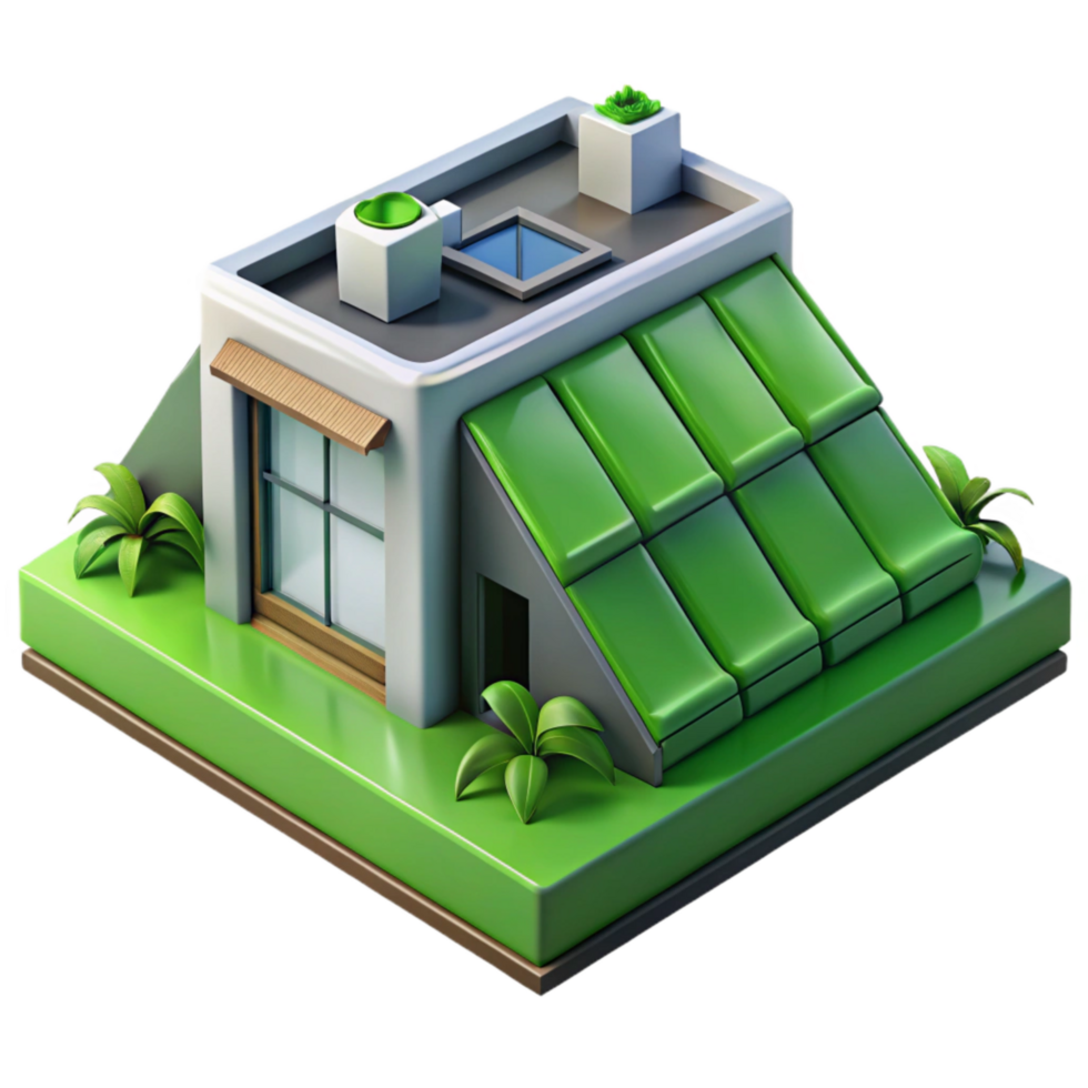 serene creative Green Roof on Modern Building Isolated Angled View exclusive png