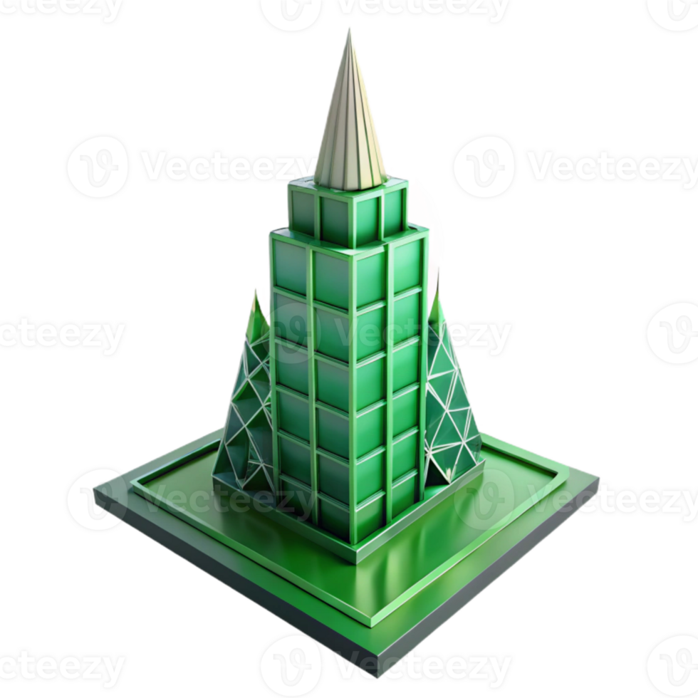 dramatic artistic Green Skyscraper Low Poly Style Transparent Background Element professional png