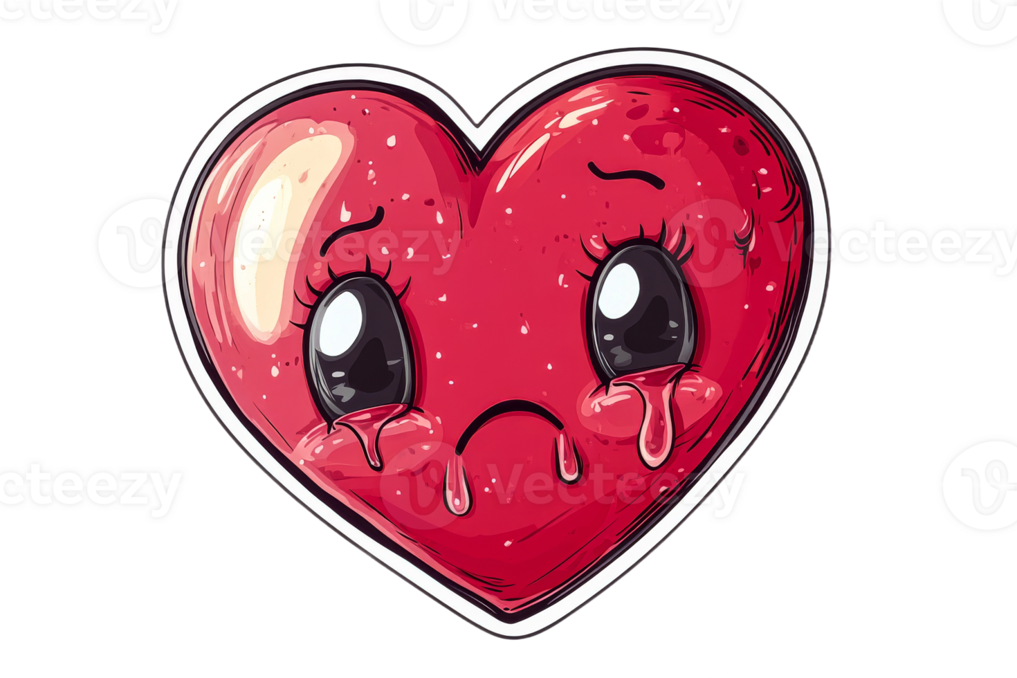Sad cartoon heart with tears in bright colors png