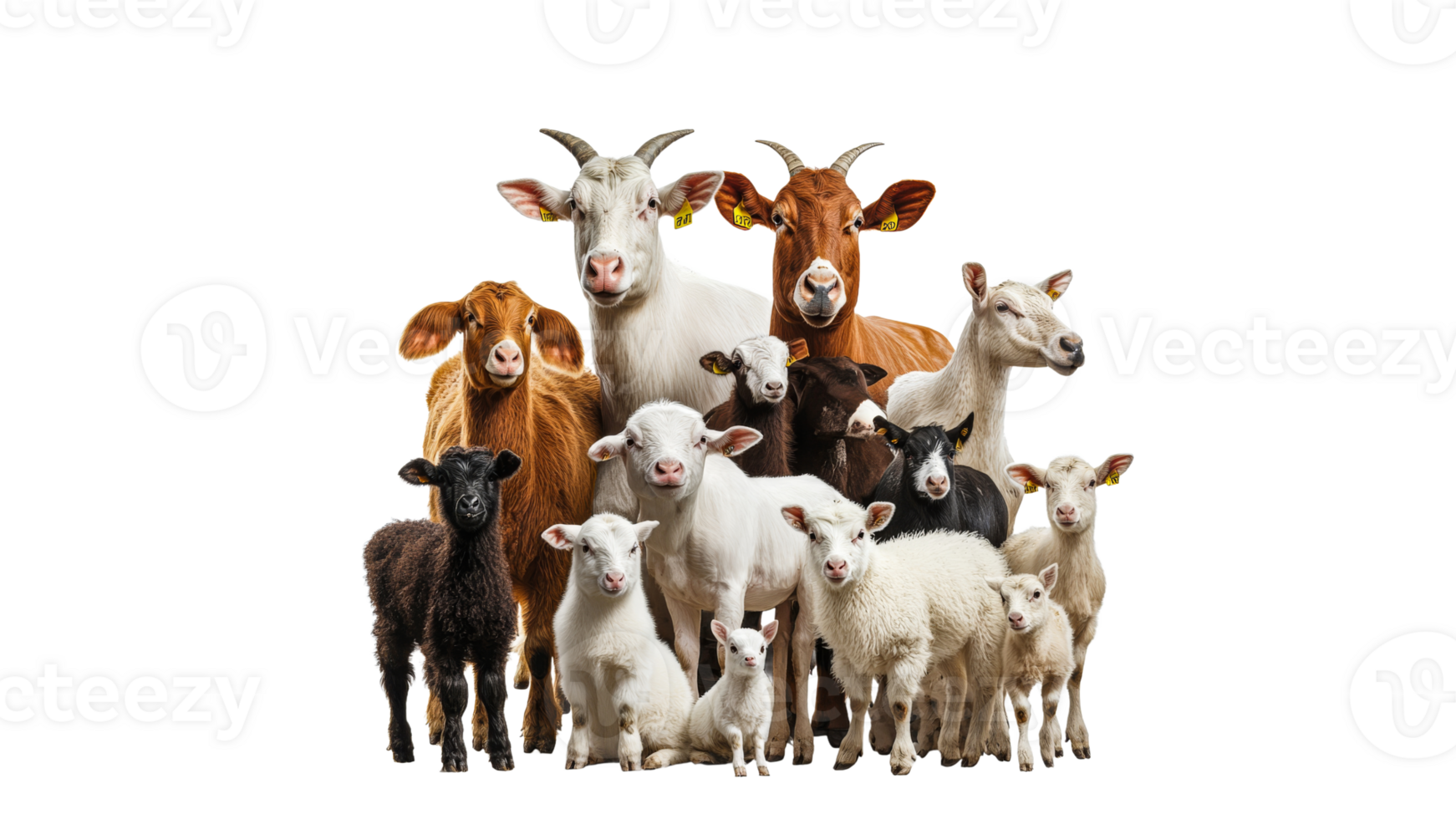 Group of farm animals posing together in studio png