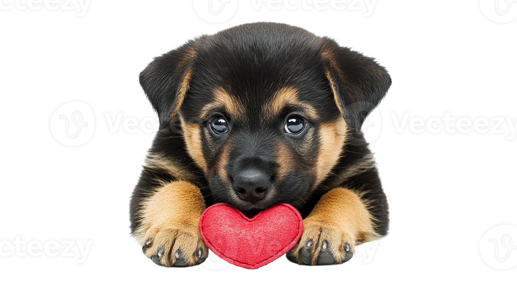 Puppy with red heart toy displays affection png