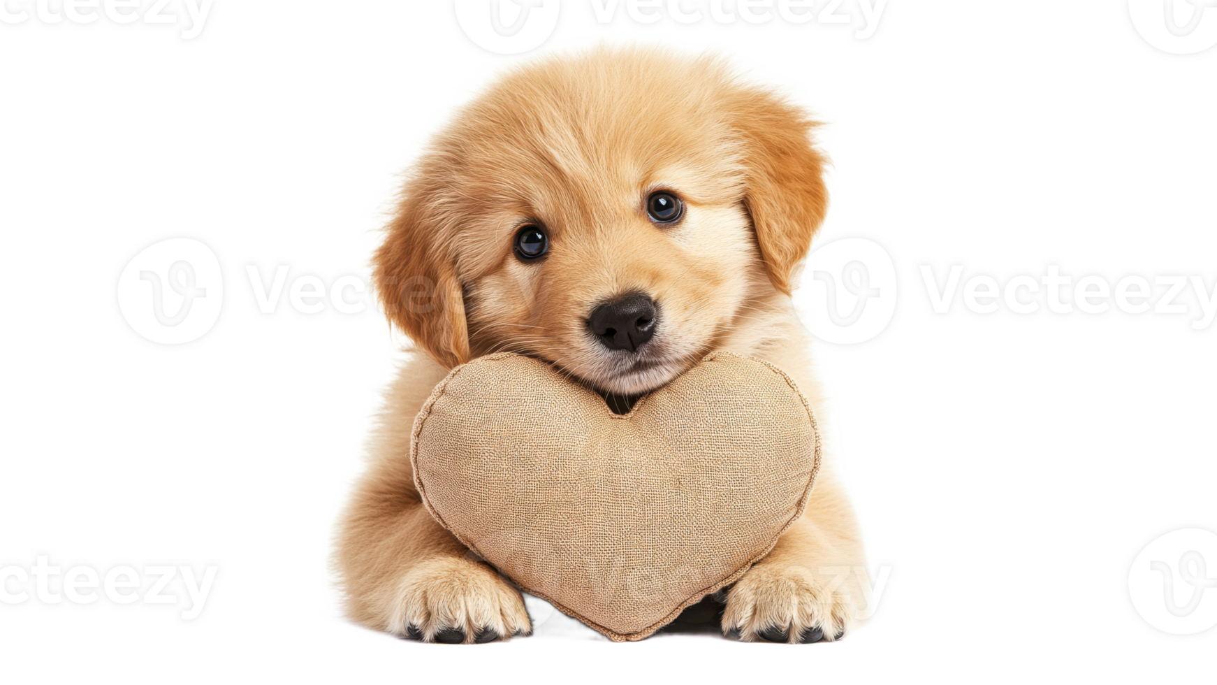 Cute puppy holding heart pillow brings joy png