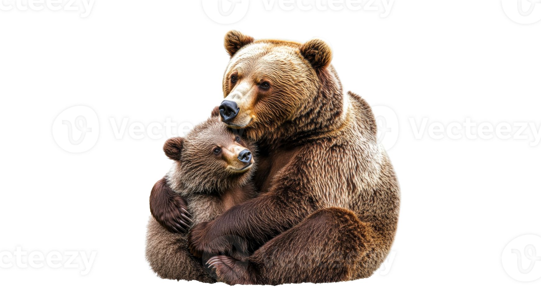 Grizzly bear embraces her cub in a tender moment png