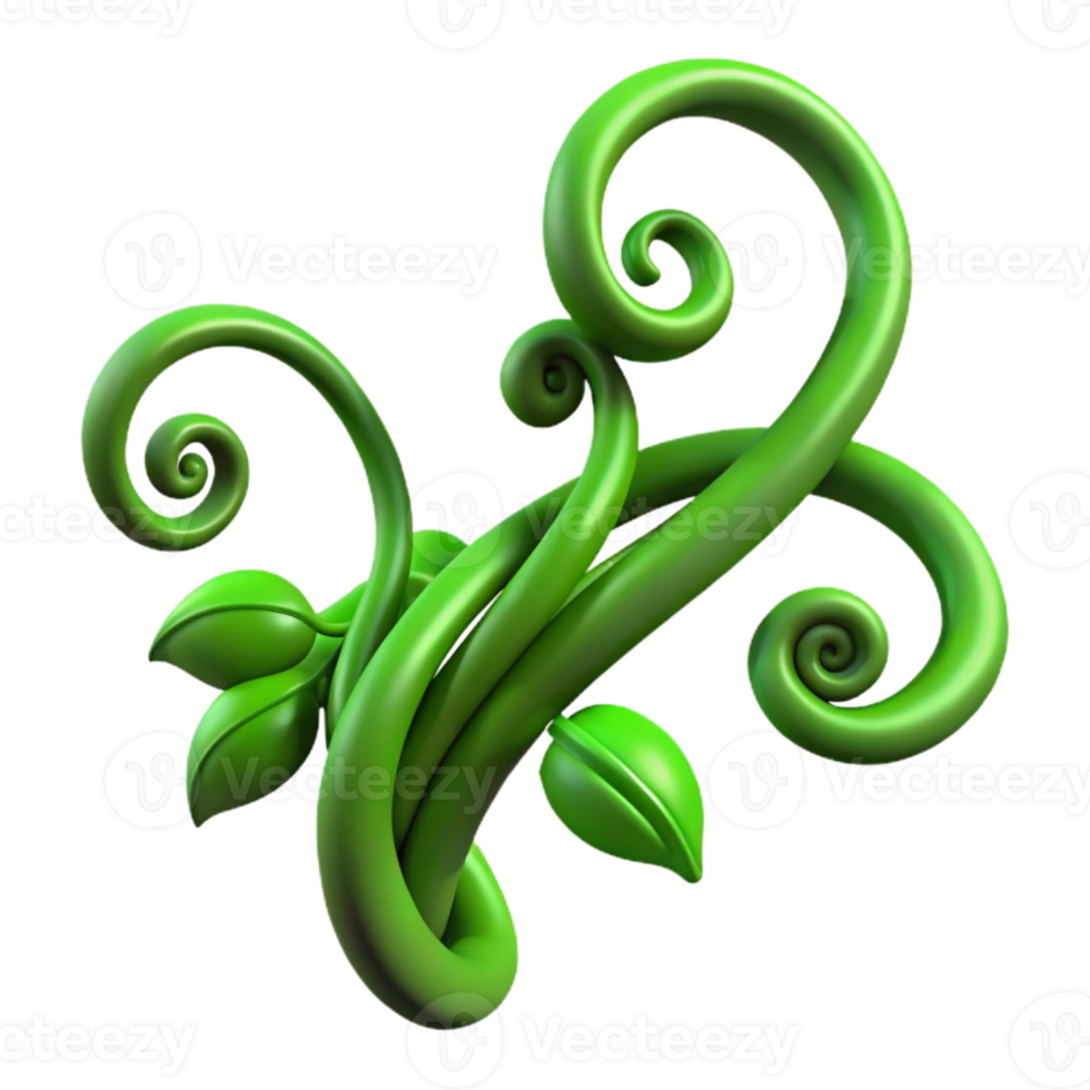 vibrant rustic Green Vine Tendrils Curled Isolated Cutout png