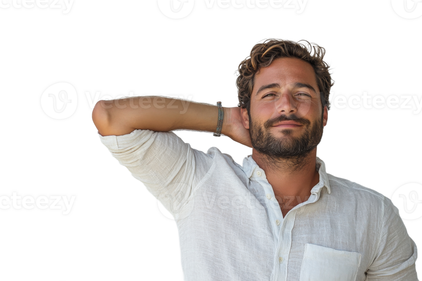 Relaxed man smiles in casual shirt png