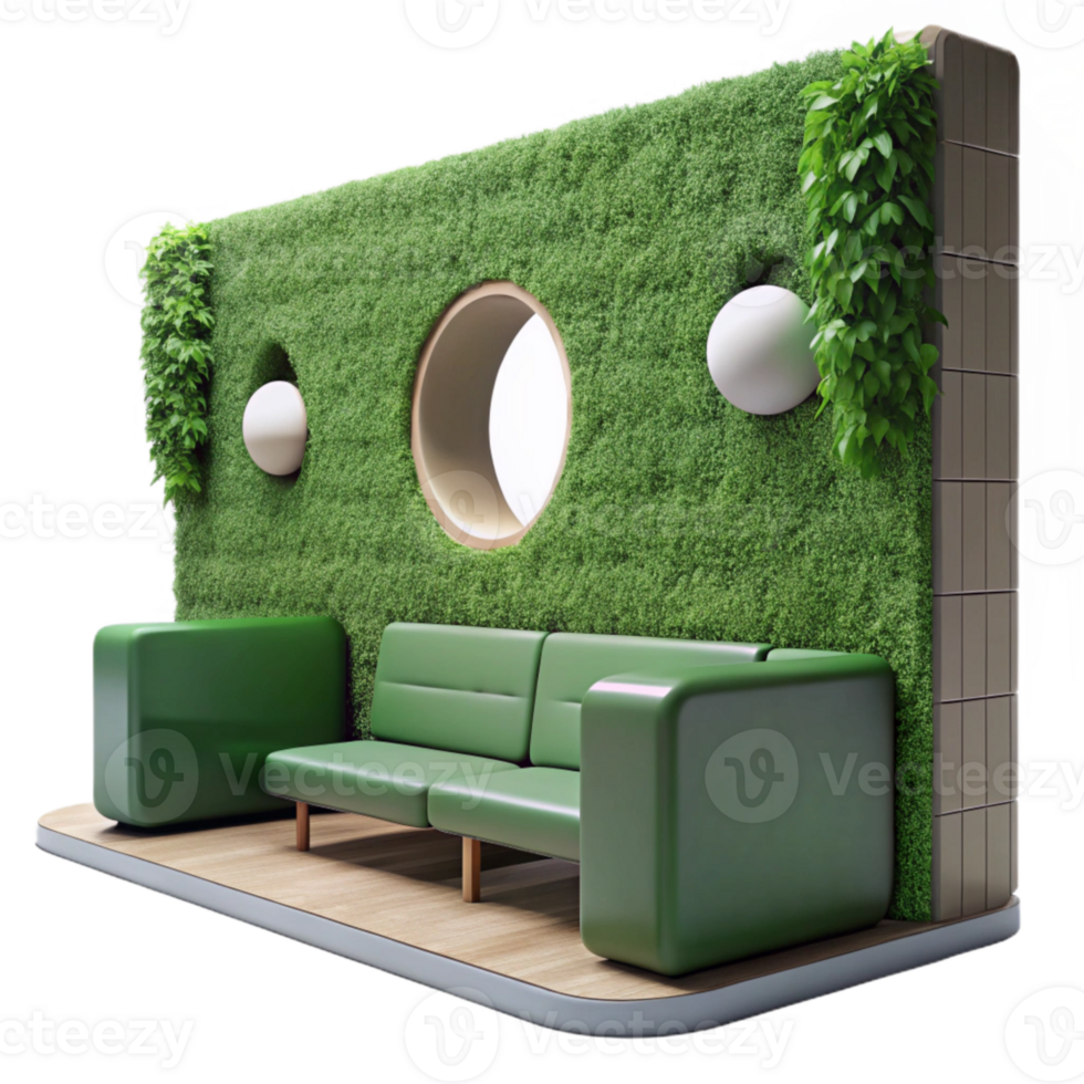 wonderful minimalist Green Wall with Integrated Seating Cutout Modern Design detailed png