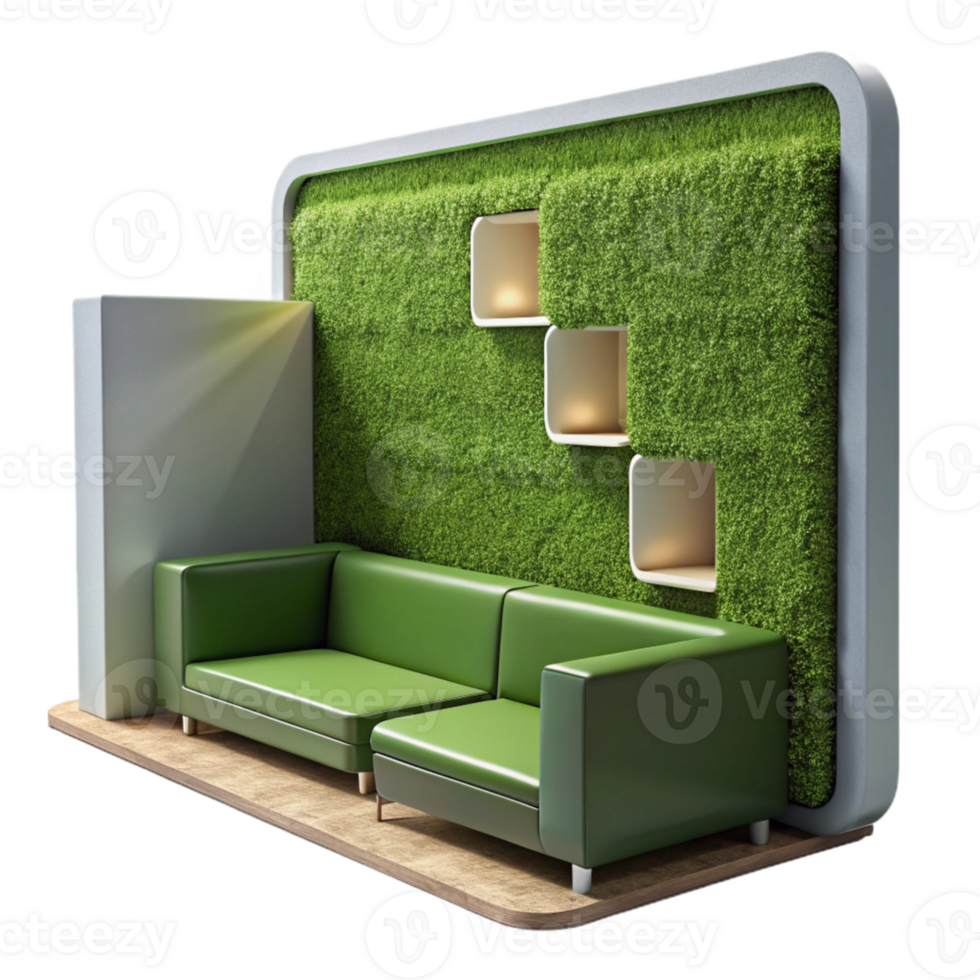 vibrant rustic Green Wall with Integrated Seating Cutout Modern Design high quality png