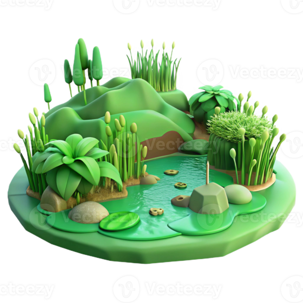 stunning abstract Green Wetland Ecosystem Panorama Cutout high quality png