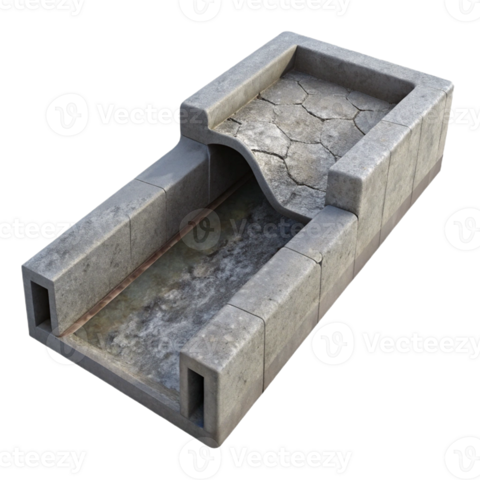 vibrant minimalist Grey Concrete Drainage Ditch Detail Cutout high resolution png